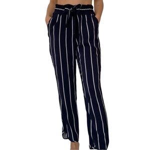 ZARA Stripped Navy Flowy Pants Size M